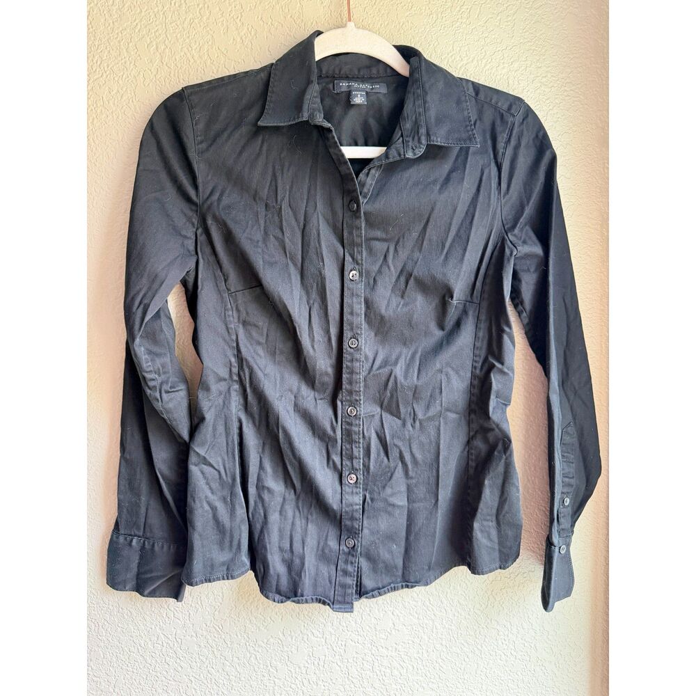 Y2K 2007 Banana Republic Black Fitted Button Down Shirt Small Stretch Office